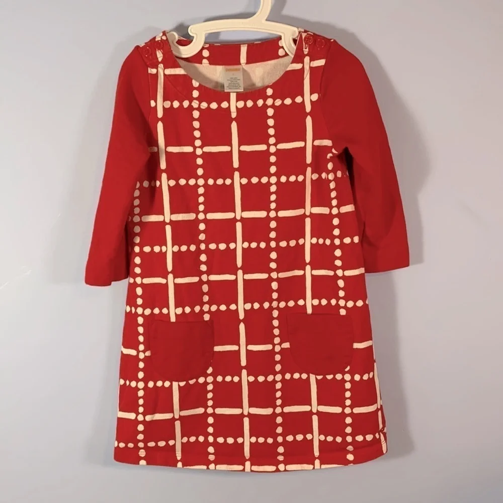Gymboree size 7 wide neck 3/4 sleeves shift dress red white mod plaid Holiday